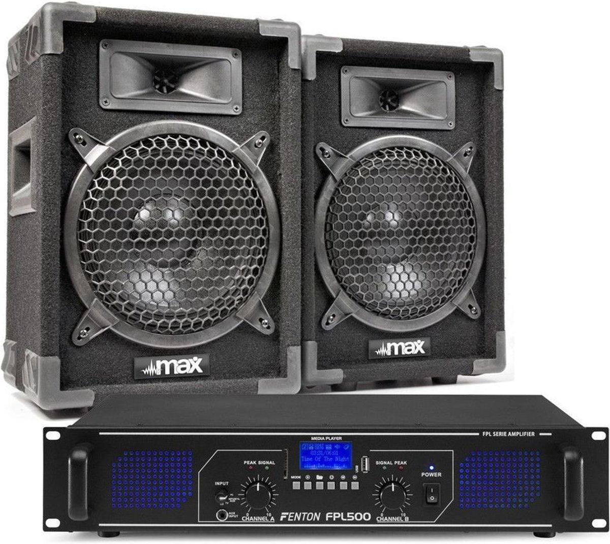 DJ geluidsinstallatie met Bluetooth - MAX8 DJ luidsprekers + Bluetooth versterker combinatie - 800W