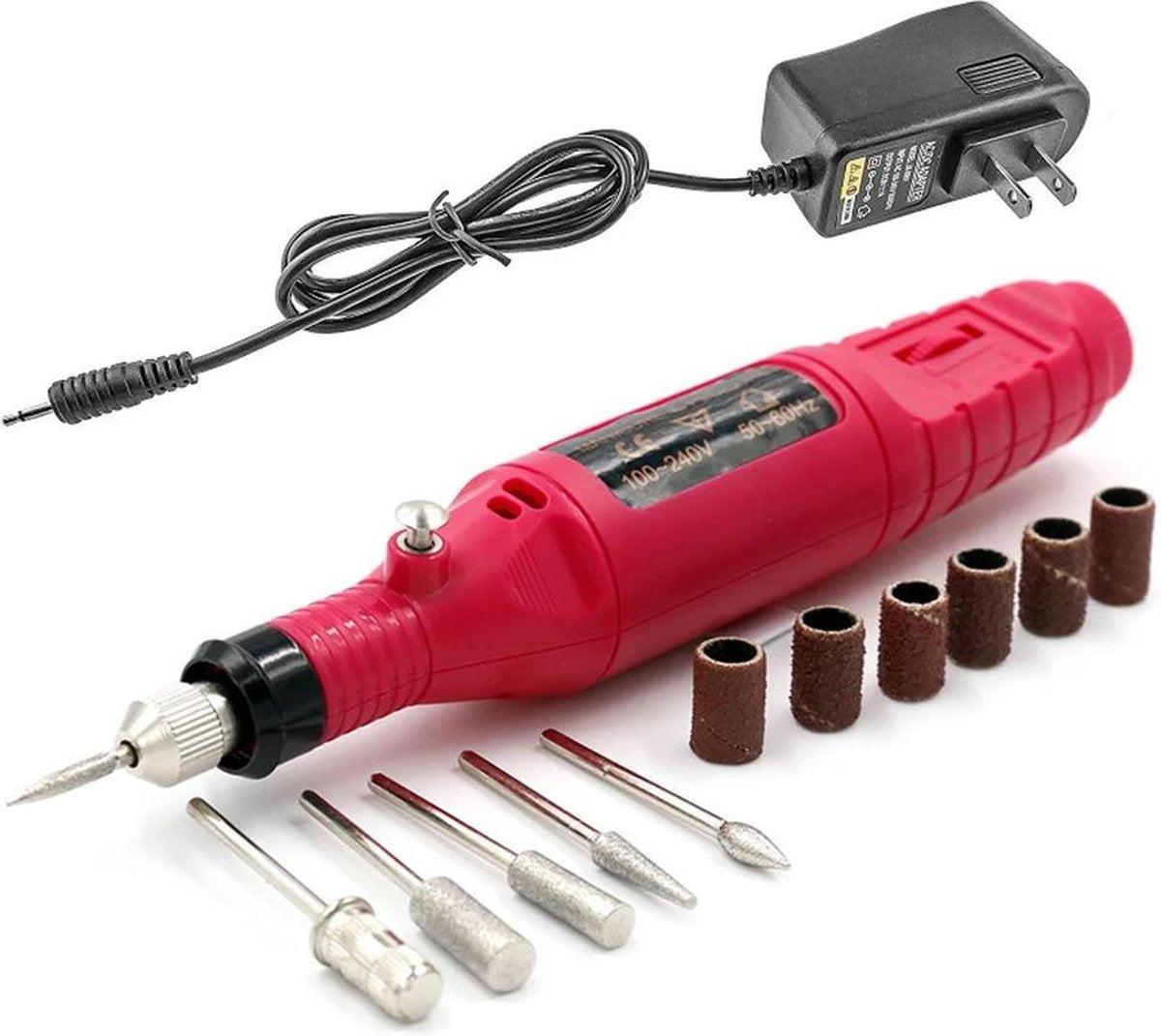 Royala -  Manicure & Pedicure set Elektrische Nagelvijl Nagelfrees - Nail drill - Geschikt voor Natuurlijke Nagels - Nepnagels - Gellak - Gelnagels - Acrylnagels - 6 Opzetstukken - Rood