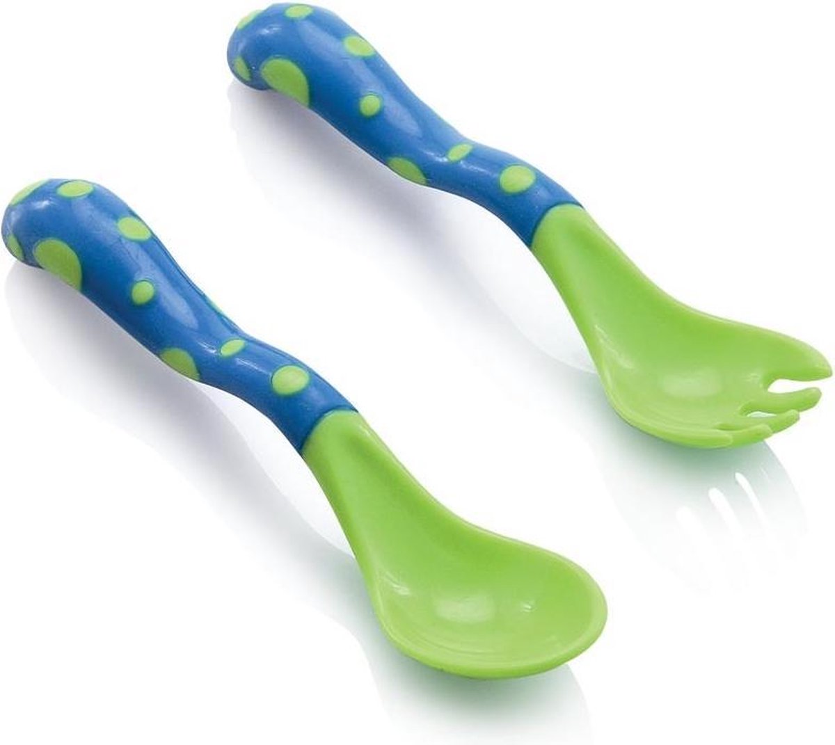 Nuby Oefenbestekje Lepel En Vork Blauw/groen 12m+
