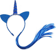 Eenhoorn haarband blauw unicorn diadeem met haar en oortjes - blauwe hoorn haar glitter vlecht extensions festival