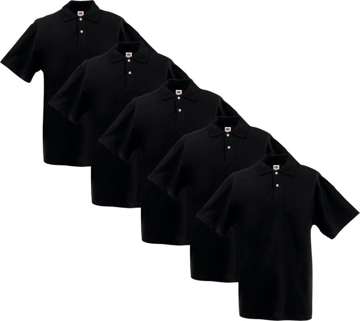 Fruit of the Loom poloshirt heren maat XXL 5 st (zwart)