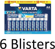 72 Stuks (6 Blisters a 12 st) Varta AA Alkaline Batterijen - 1.5 V High Energy