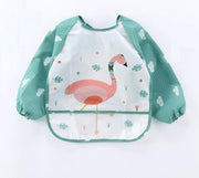 Slabbetje lange mouwen met brede opvangbak (1-3 jaar) - flamingo - mag in vaatwasser/ wasmachine