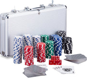 relaxdays pokerkoffer pokerset - 300 laser chips - 2 kaartspellen - dobbelsteen - buttons