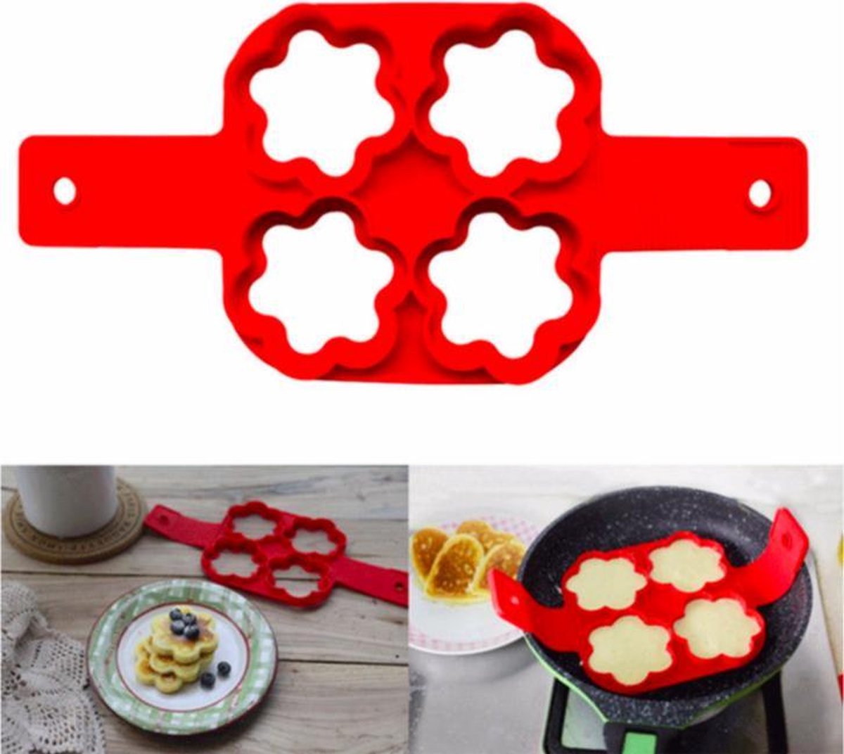 ProductGoods - Siliconen Bakvorm Ei Pannenkoek – Bakvorm Flipper - Maak de perfecte pannenkoeken gebakken eieren en omeletjes - Bakvorm ei – Bak eenvoudig 4 Gelijke Gerechten – Model Bloem