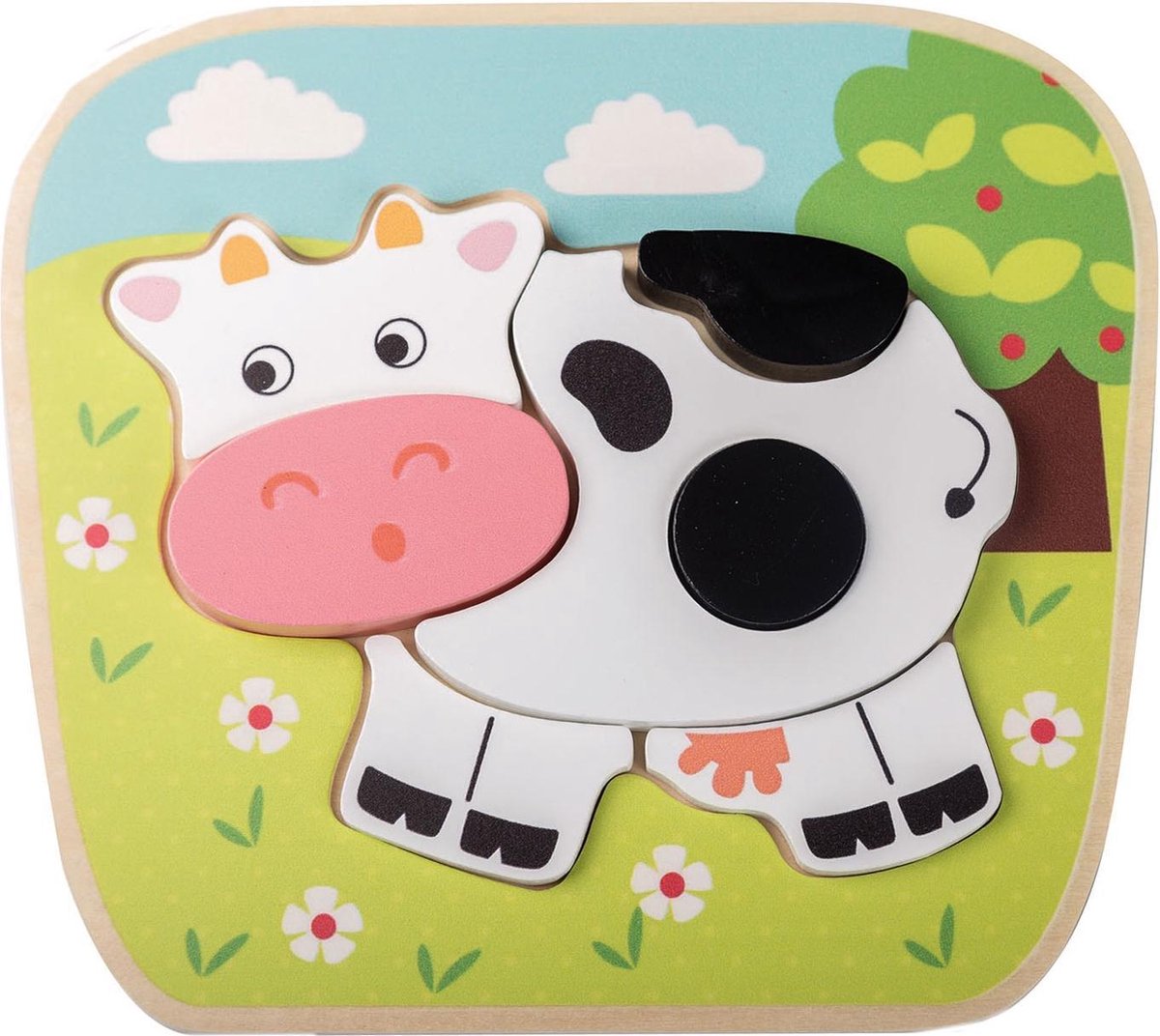 Jouéco houten dieren puzzel koe