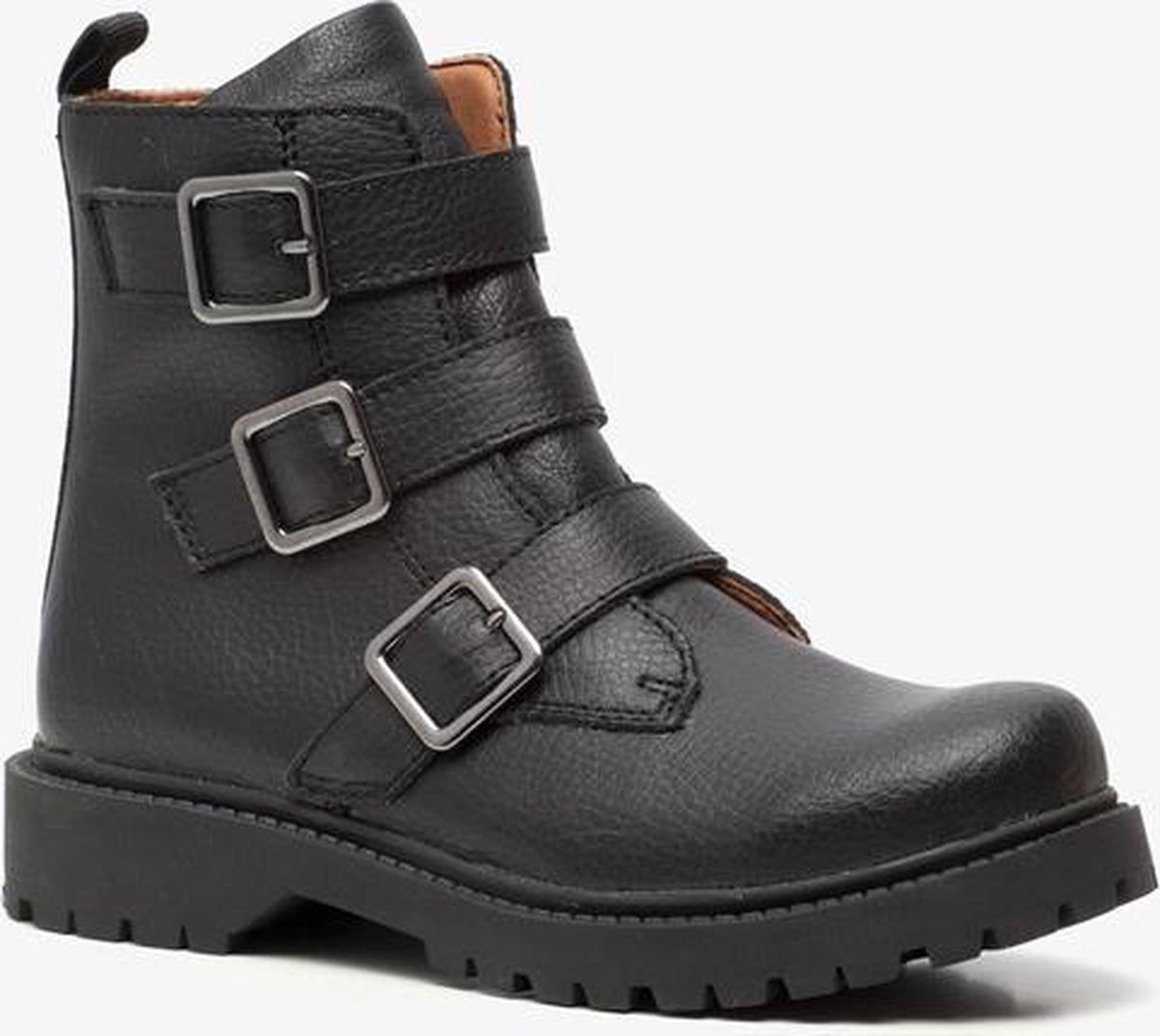 Groot leren meisjes biker boots - Zwart - Maat 30