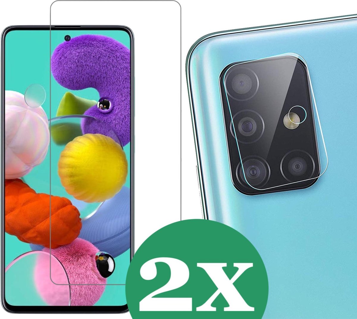 Samsung A51 Screenprotector - Samsung Galaxy A51 Screen Protector Glas en Samsung A51 Screenprotector Camera - 2 Stuks