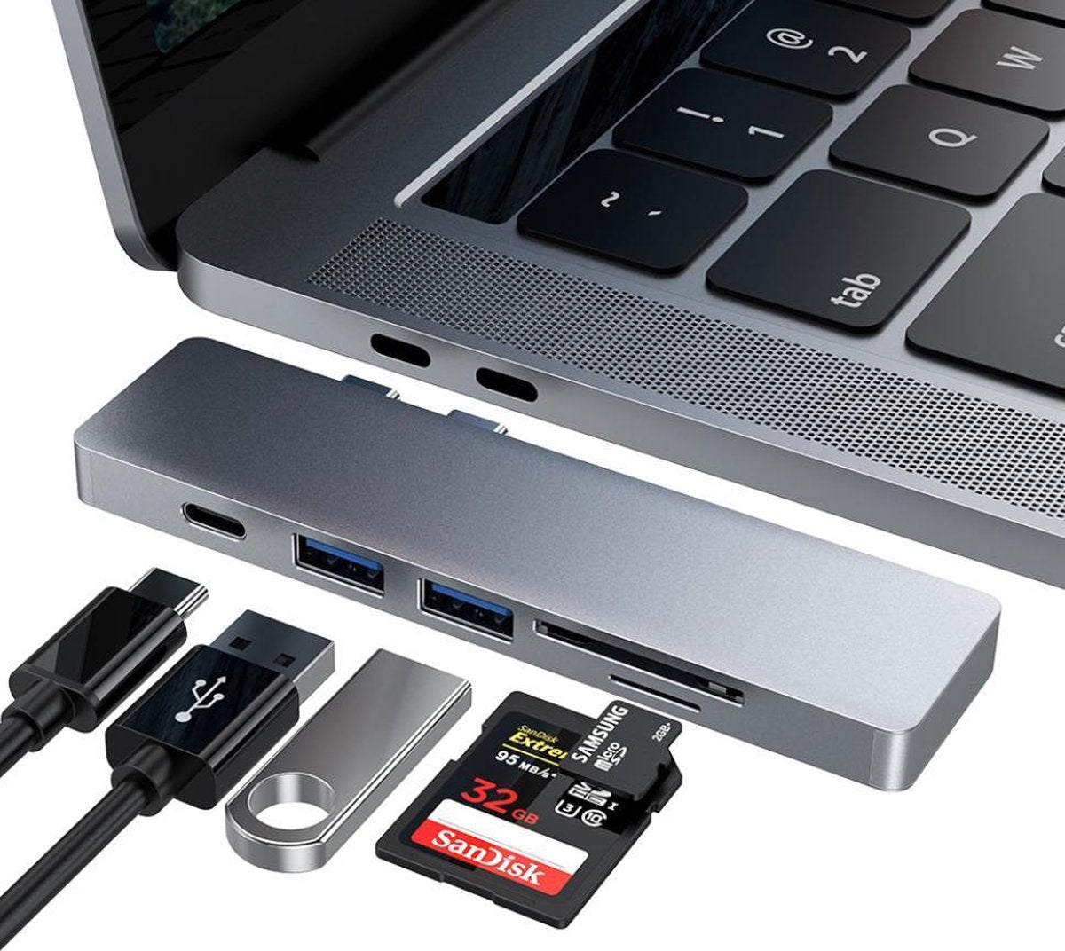 MacBook USB C Adapter Hub 5 in 1| USB-C (Power Delivery) / 2*USB-A 3.0 / SD / Micro SD