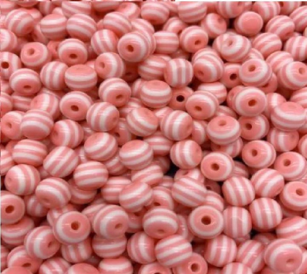 50x Kralen Rond Roze / Wit Gestreept - 8 mm