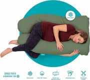 Mjuka® Zwangerschapskussen XXL Microparels | Lichaamskussen | Soft Cotton Oeko-Tex Standard 100 | Body Pillow Groen | Zijslaapkussen 280 cm | Incl. luxe opbergtas