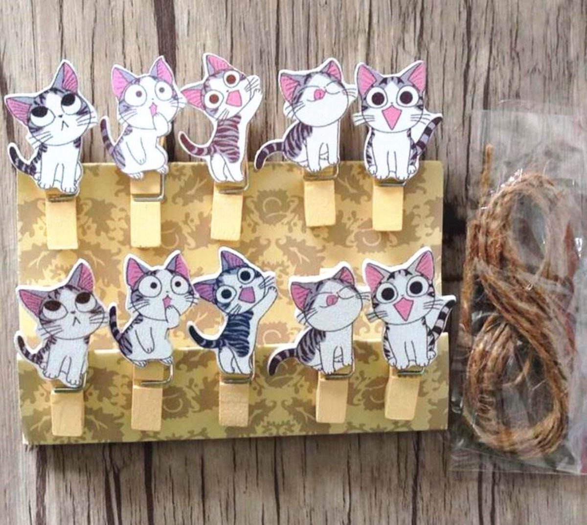Mini houten Wasknijpers met Kat – Foto wasknijpers – Kaart Wasknijpers - Set van 10 stuks