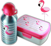 Flamingo broodtrommel + aluminium drinkfles Blauw | Lunchbox meisje LS11