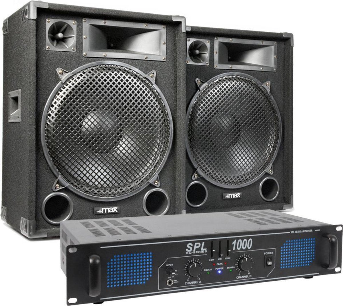 SkyTec MAX15 met SPL1000 versterker - 1000W complete installatie
