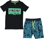 Vingino Walberto Jongens Shortama - Deep Black - Maat 170-176