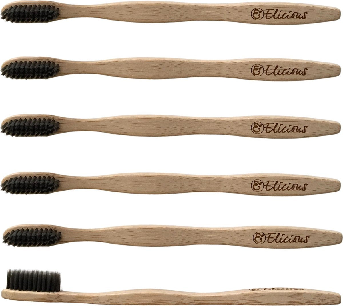 Elicious Bamboe tandenborstel charcoal infused set van 6
