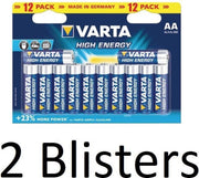 24 Stuks (2 Blisters a 12 st) Varta AA Alkaline Batterijen - 1.5 V High Energy