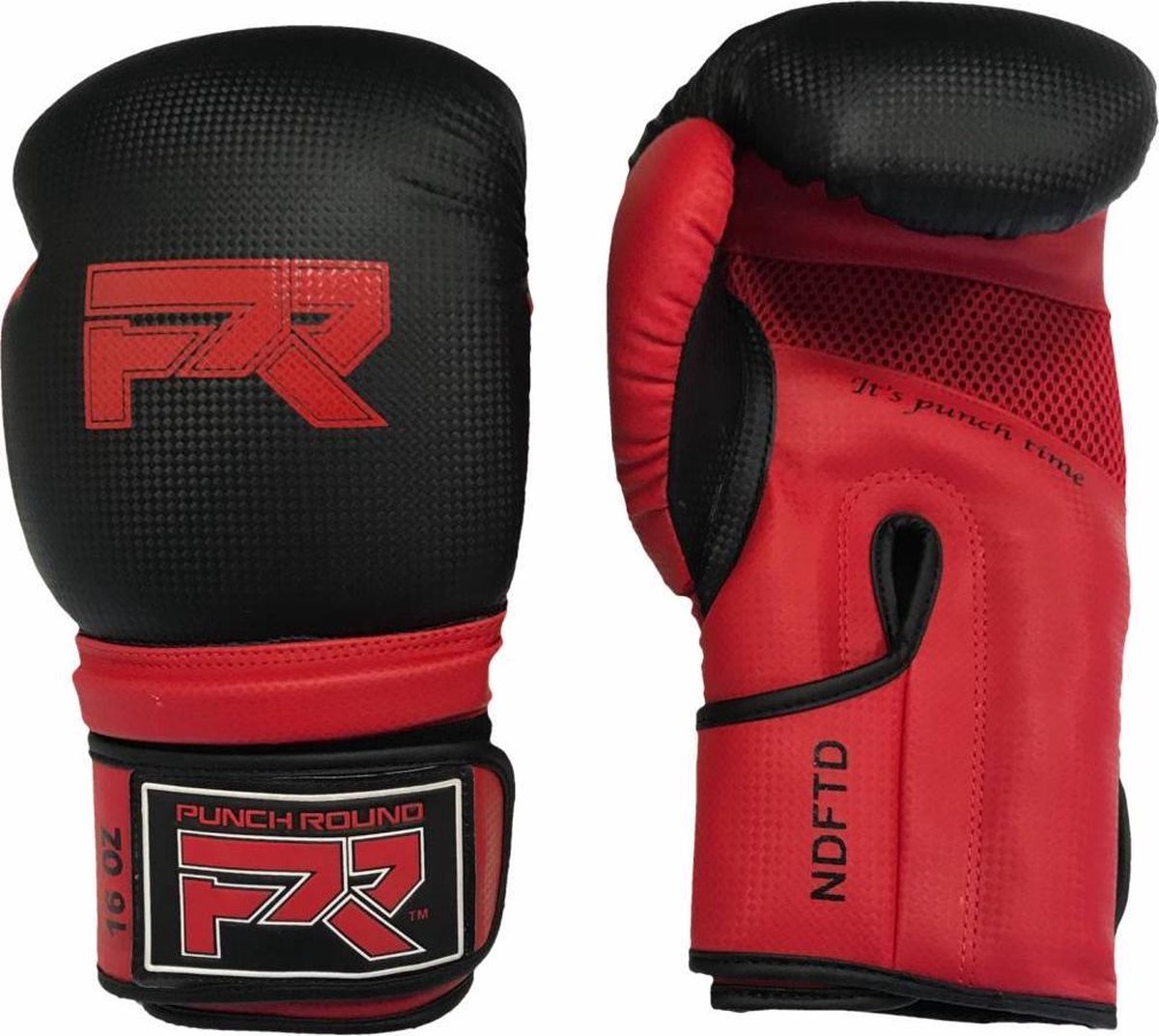 Punch Round Bokshandschoenen "LOGO" Mat Carbon Zwart Rood 14 OZ Bokshandschoenen