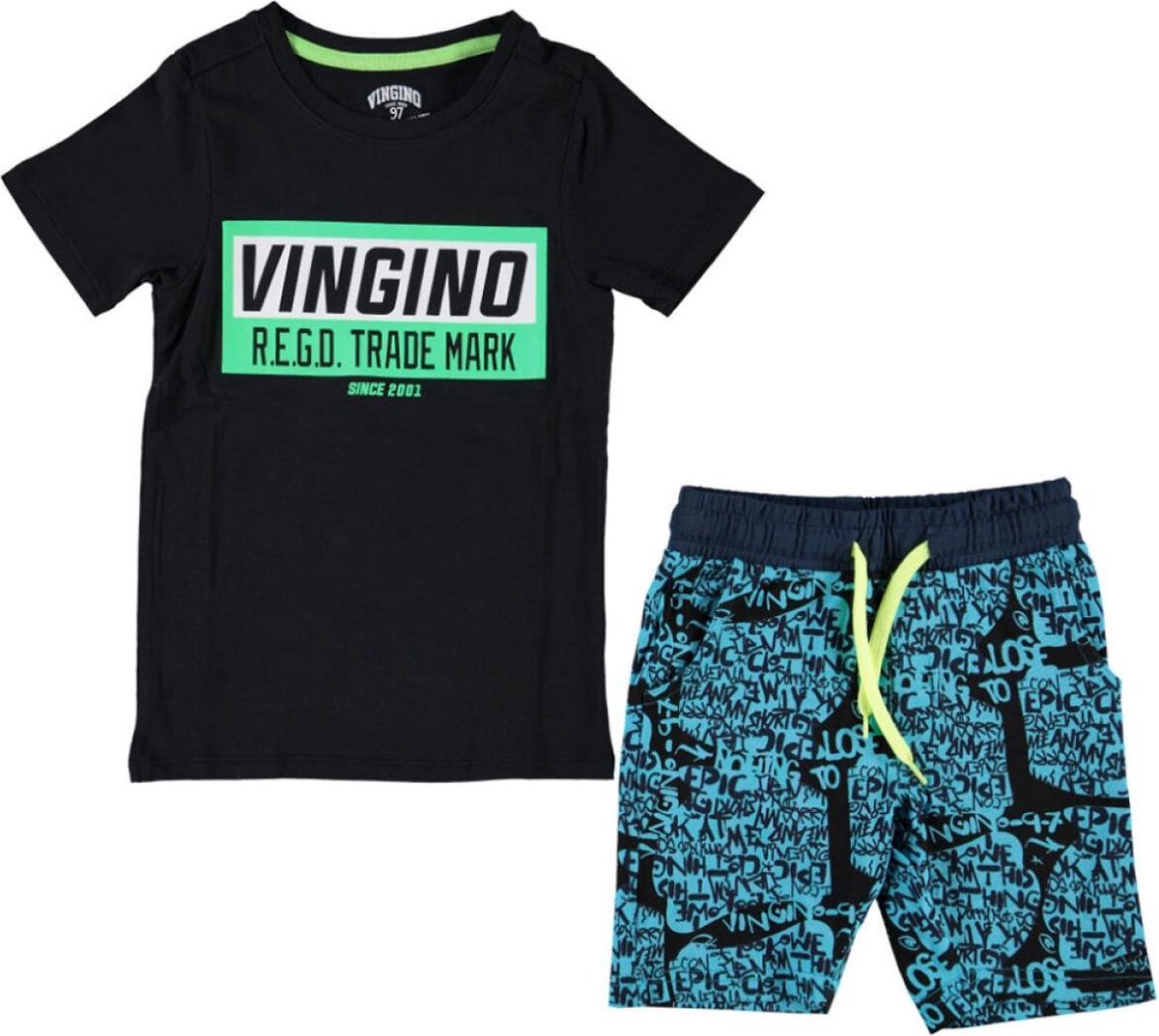 Vingino Walberto Jongens Shortama - Deep Black - Maat 122-128