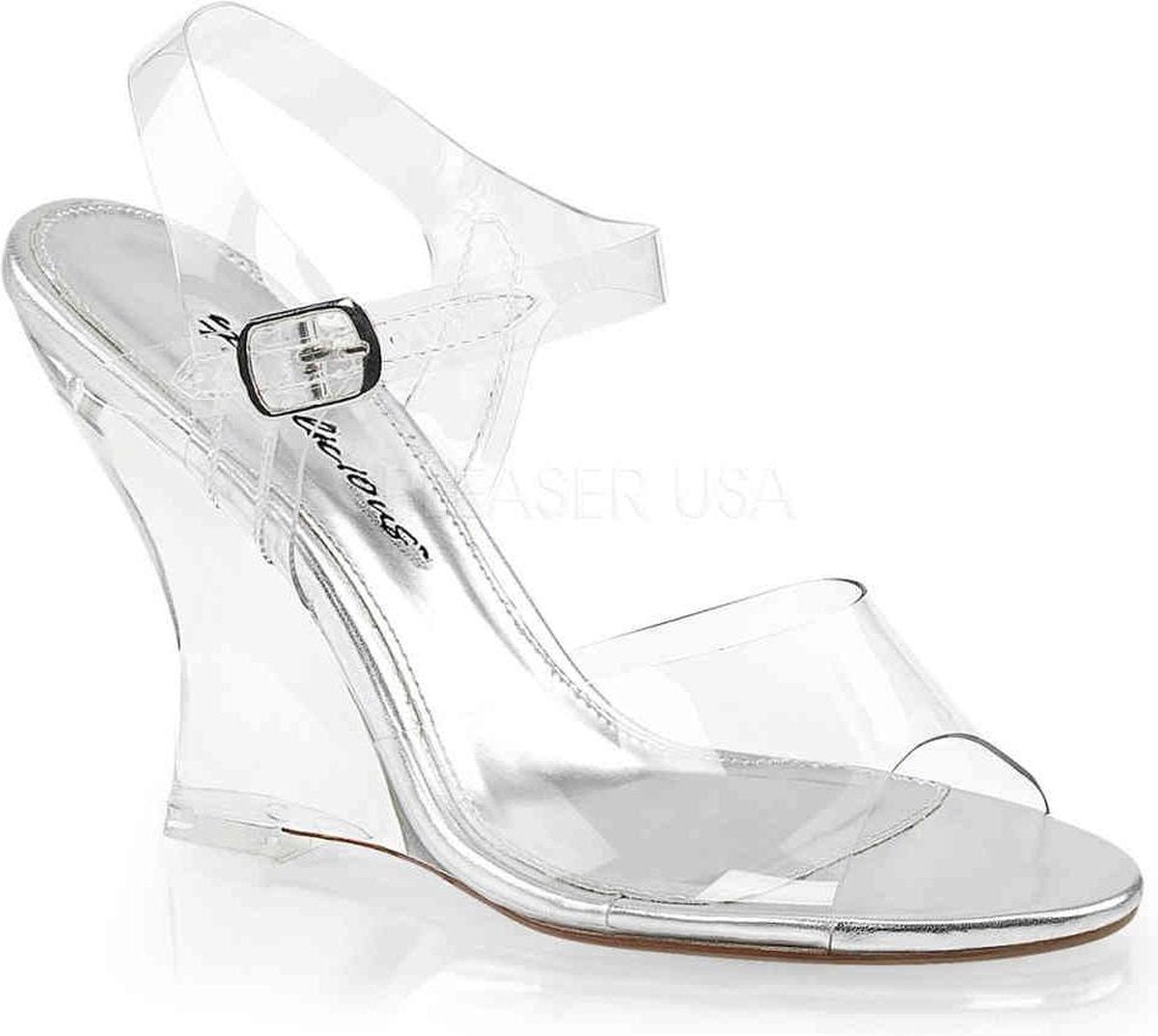 Fabulicious Sleehakken -38 Shoes- LOVELY-408 US 8 Transparant/Zilverkleurig