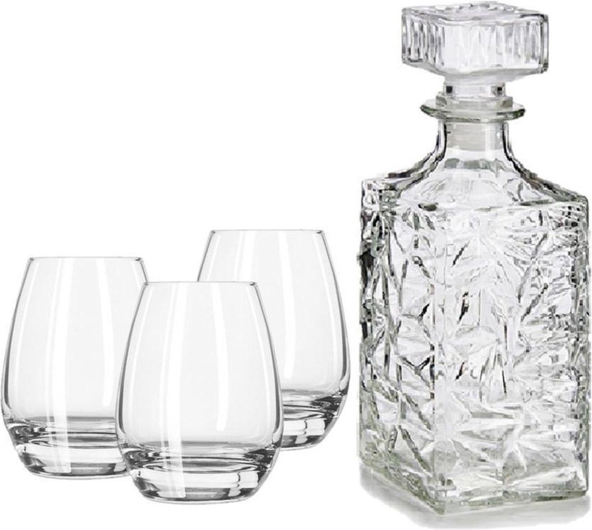 Glazen whisky karaf van 1 liter met 6x stuks glazen van 210 ml