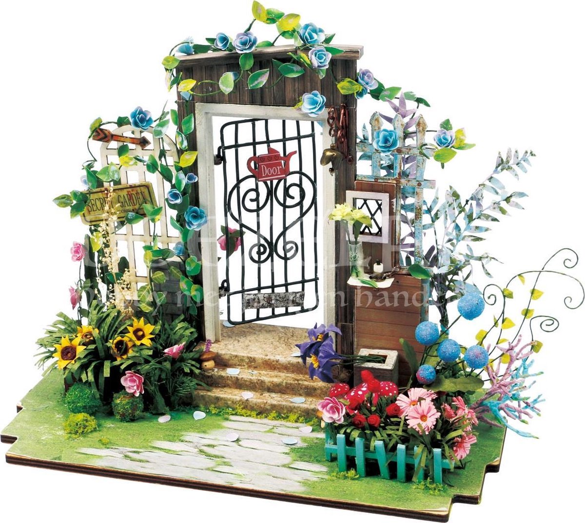 Robotime DIY modelbouw Miniatuur Bouwpakket Garden Entrance Mini Poppenhuis met LED licht 21x12x17