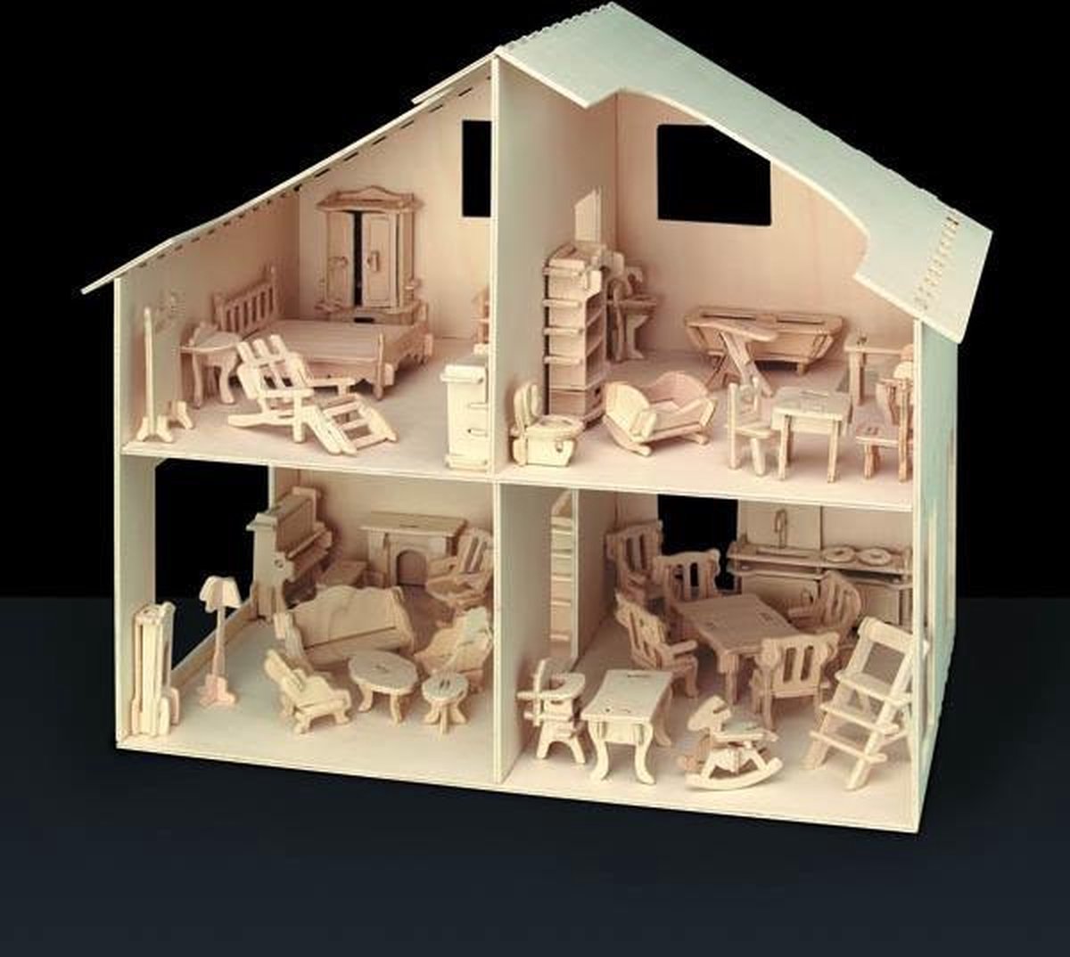 Poppenhuis met 42 meubels