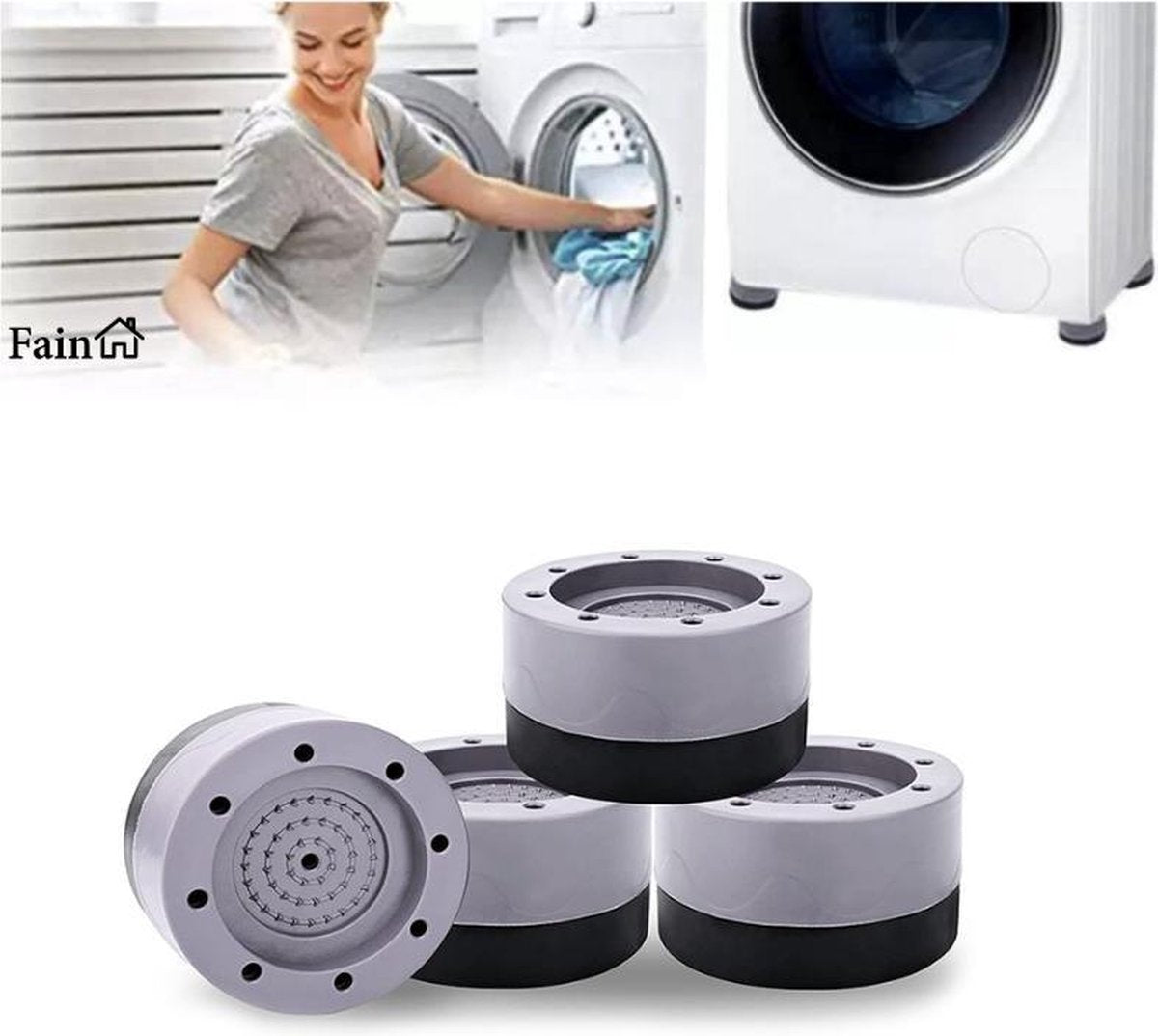 Luxe Trillingsdempers wasmachine – Set van 4 stuks – Grijs - Extra dik - Voetjes wasmachine & droger - Wasmachine demper – Anti trillings / vibratie dempers pads – Antislip rubber – Trillingsmat – Antislipmat - Schokdempers wasmachine