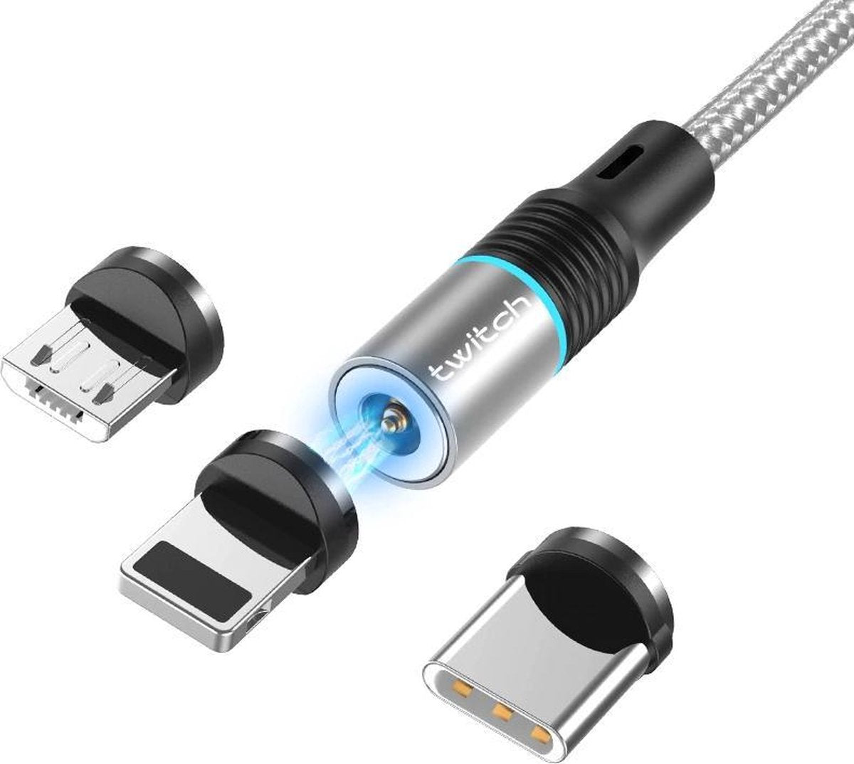 Magnetische USB kabel voor smartphone & tablet - Universele kabel met magnetische aansluiting - 1 Meter - Zilver - Voor Apple/Samsung/Huawei/LG/Motorola/Xiaomi/HTC/etc