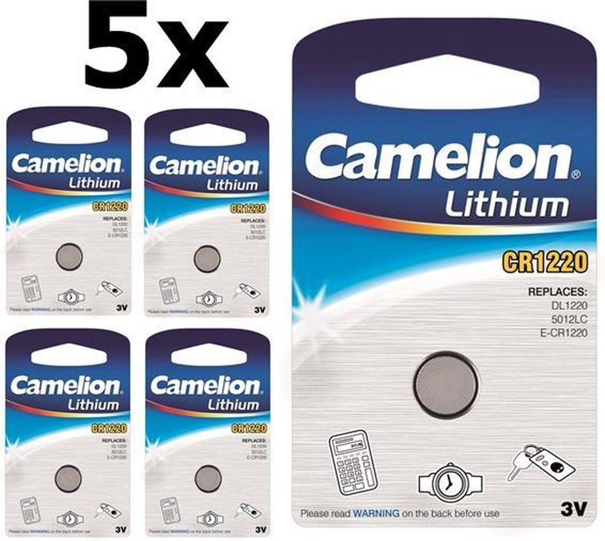 5 Stuks ( 5Blister a 5st ) Camelion CR1220 3V 40mAh lithium knoopcelbatterij