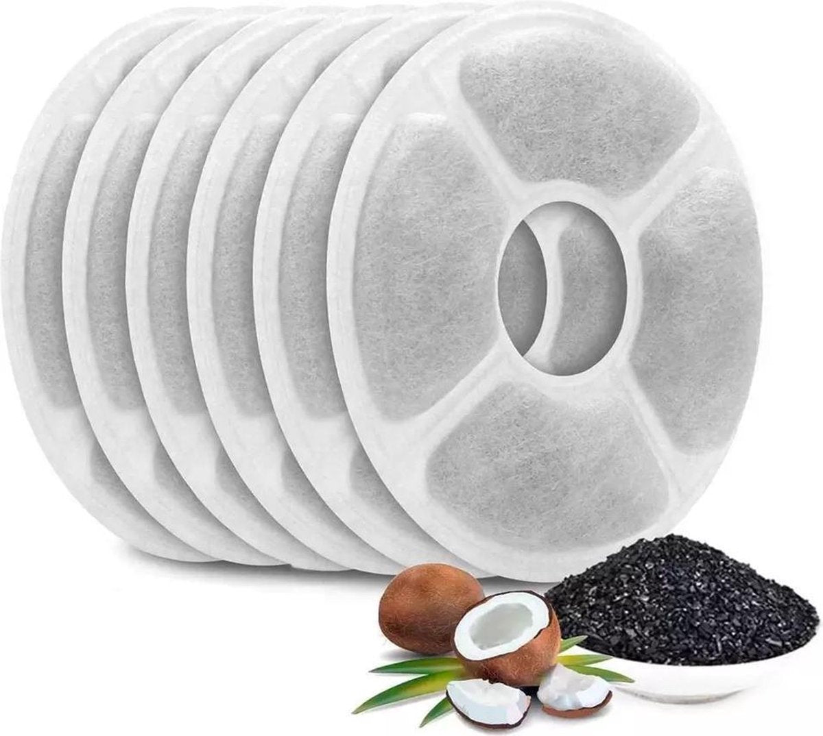Hond- Kat - Drinkfontein navulling filters set met kokos snippers -6 stuks