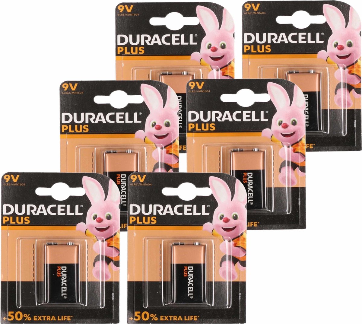 6x Duracell batterij 9 volt blok - batterijen - high energy / 9V blokken