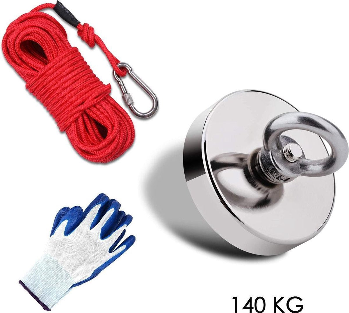 Magneetvis Set - 140 kg - 10m Touw - Handschoenen - Magneetvisset - Complete Vismagneet Set voor Magneetvissers - Vismagneet