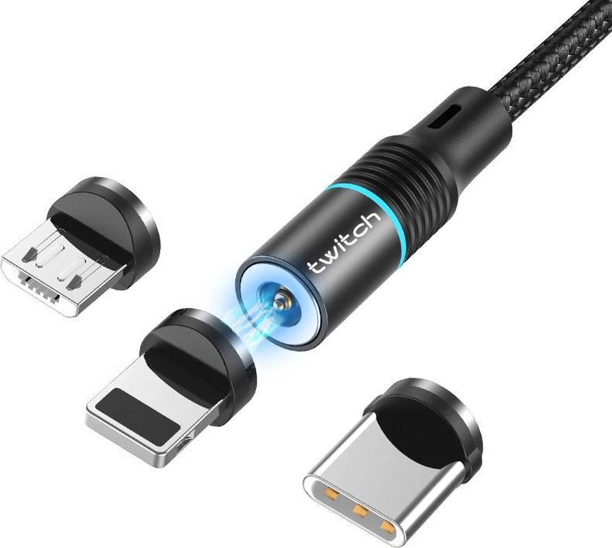 Magnetische USB kabel voor smartphone & tablet - Universele kabel met magnetische aansluiting - 1 Meter - Zwart - Voor Apple/Samsung/Huawei/LG/Motorola/etc