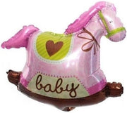 Grote XL roze hobbelpaard ballon baby voor geboorte meisje 95 cm