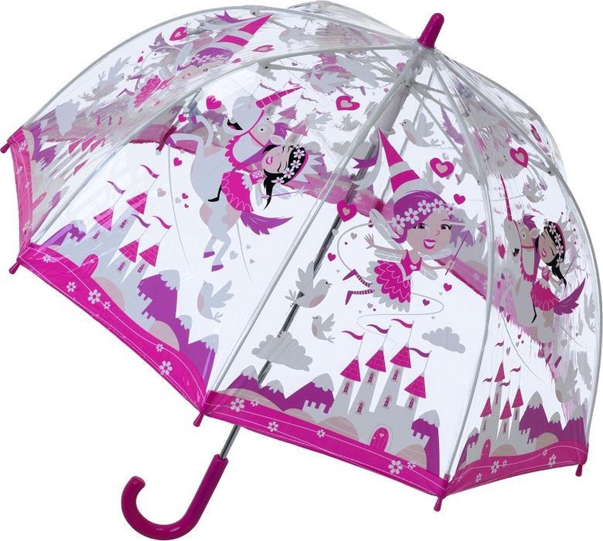 Bugzz Kinderparaplu Transparant Roze met Eenhoorns en Prinsessen