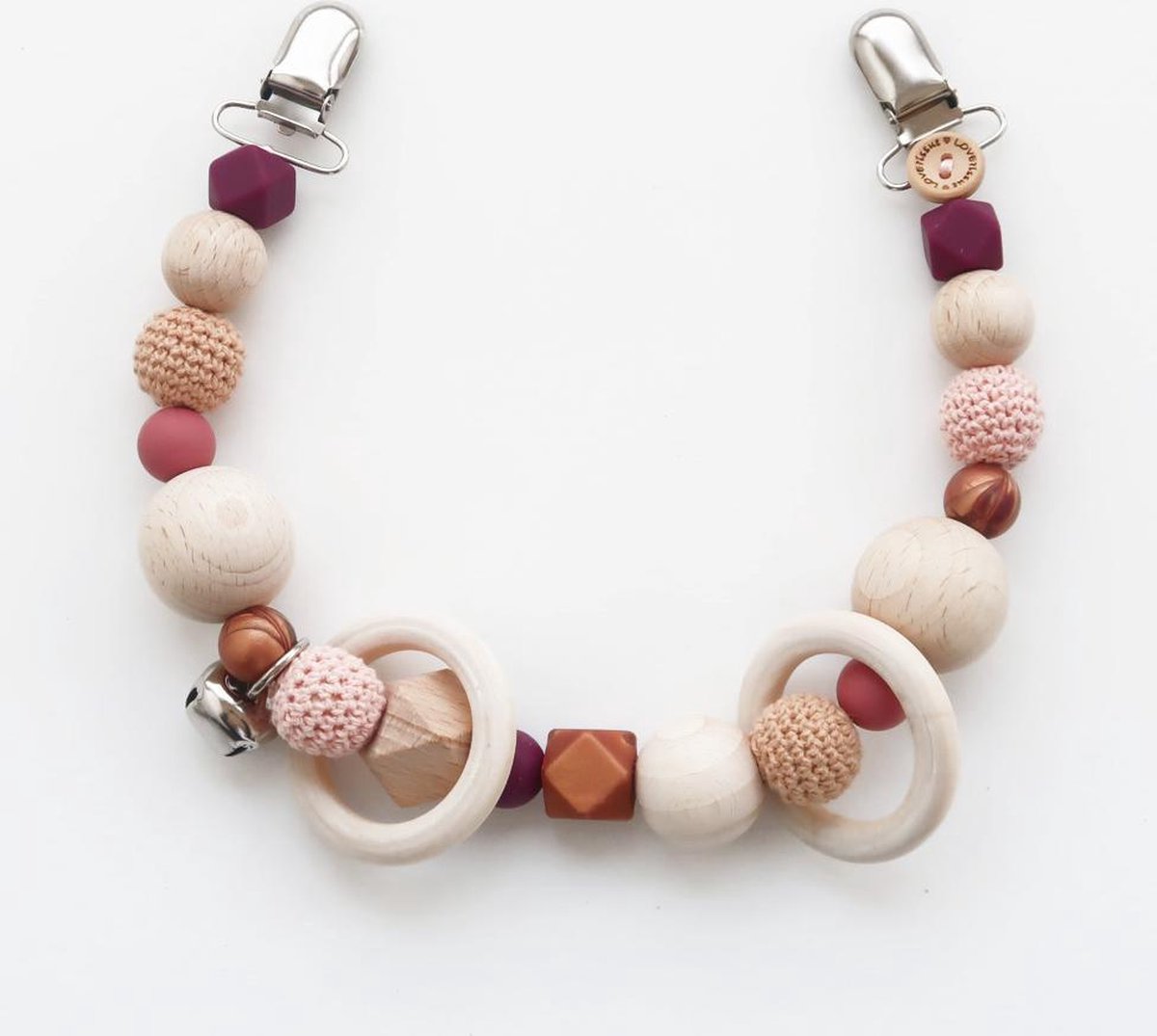 LOVEissue | Wagenspanner Ruby | Beukenhouten/siliconen kralen | Oud Roze