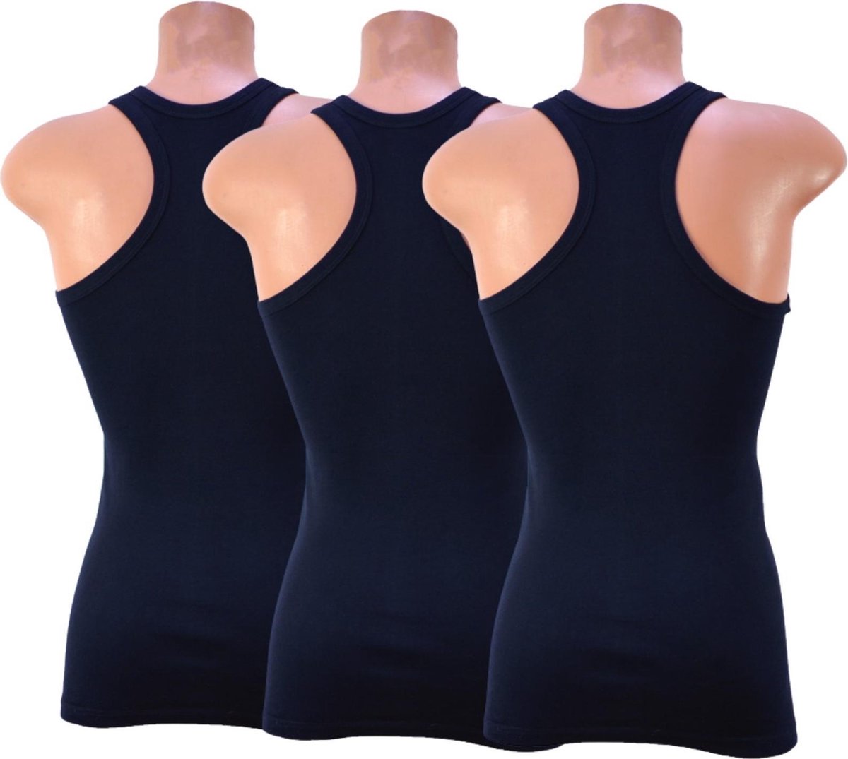 3 Pack Top kwaliteit halterhemd - 100% katoen - Zwart - Maat L