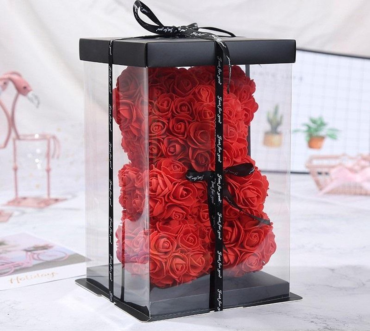 Rode Rozen Beer - 25cm - Vriendin | Liefde | Cadeau voor haar- Inclusief Luxe Giftbox