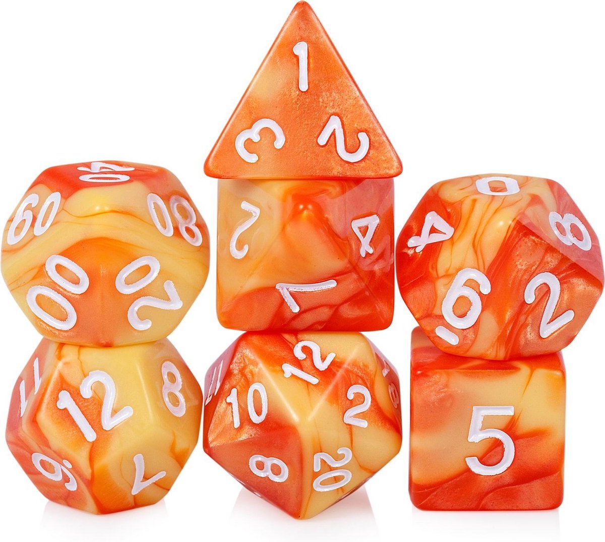 DnD dice set - Inclusief velvet bewaarzakje - Orange & Yellow - Dungeons and Dragons dobbelstenen