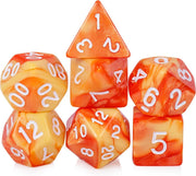 DnD dice set - Inclusief velvet bewaarzakje - Orange & Yellow - Dungeons and Dragons dobbelstenen