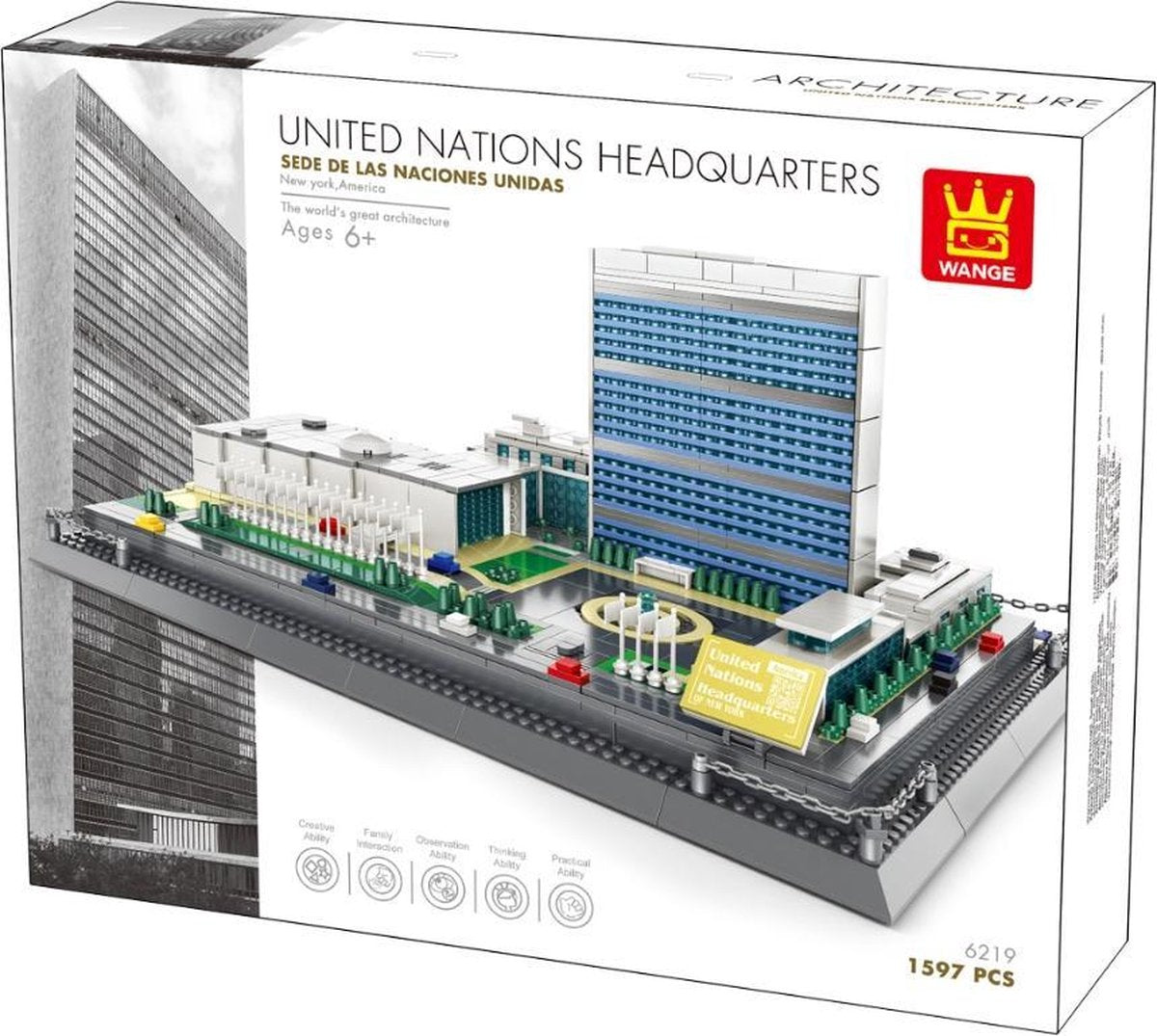 Wange 6219 Architecture- Hoofdkwartier Verenigde Naties - 1597 onderdelen - Lego Compatibel - Bouwdoos
