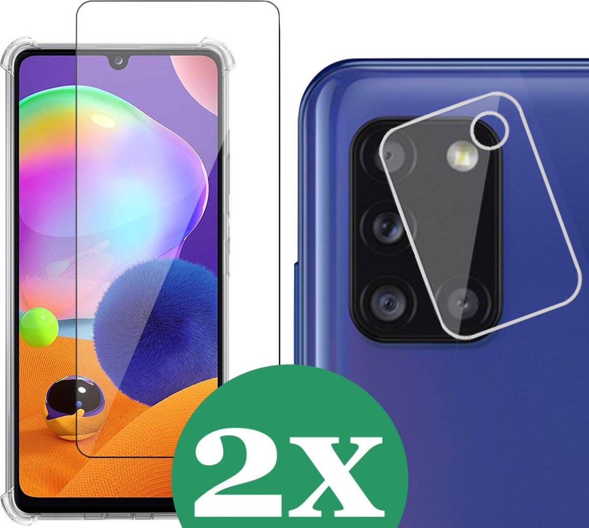 Samsung A31 Screenprotector - Samsung Galaxy A31 Screen Protector Glas en Samsung A31 Screenprotector Camera - 2 Stuks