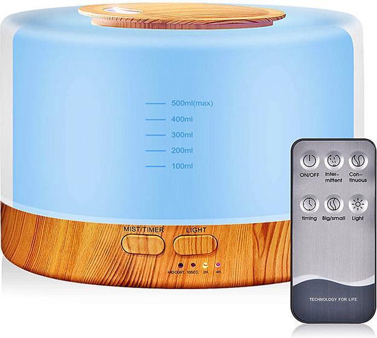 Luxeli®  Aroma Diffuser Aromatherapie - Geurverspreider - Luchtbevochtiger - Incl. 1 flesje olie - Houtnerf - 500ML - Inclusief Afstandsbediening