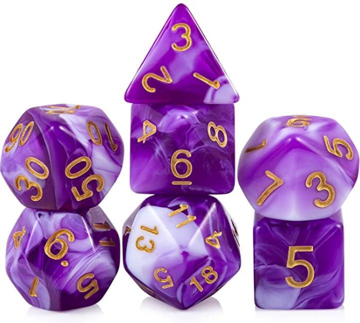 DnD dice set - Inclusief velvet bewaarzakje - Smoke series - Purple - Dungeons and Dragons dobbelstenen