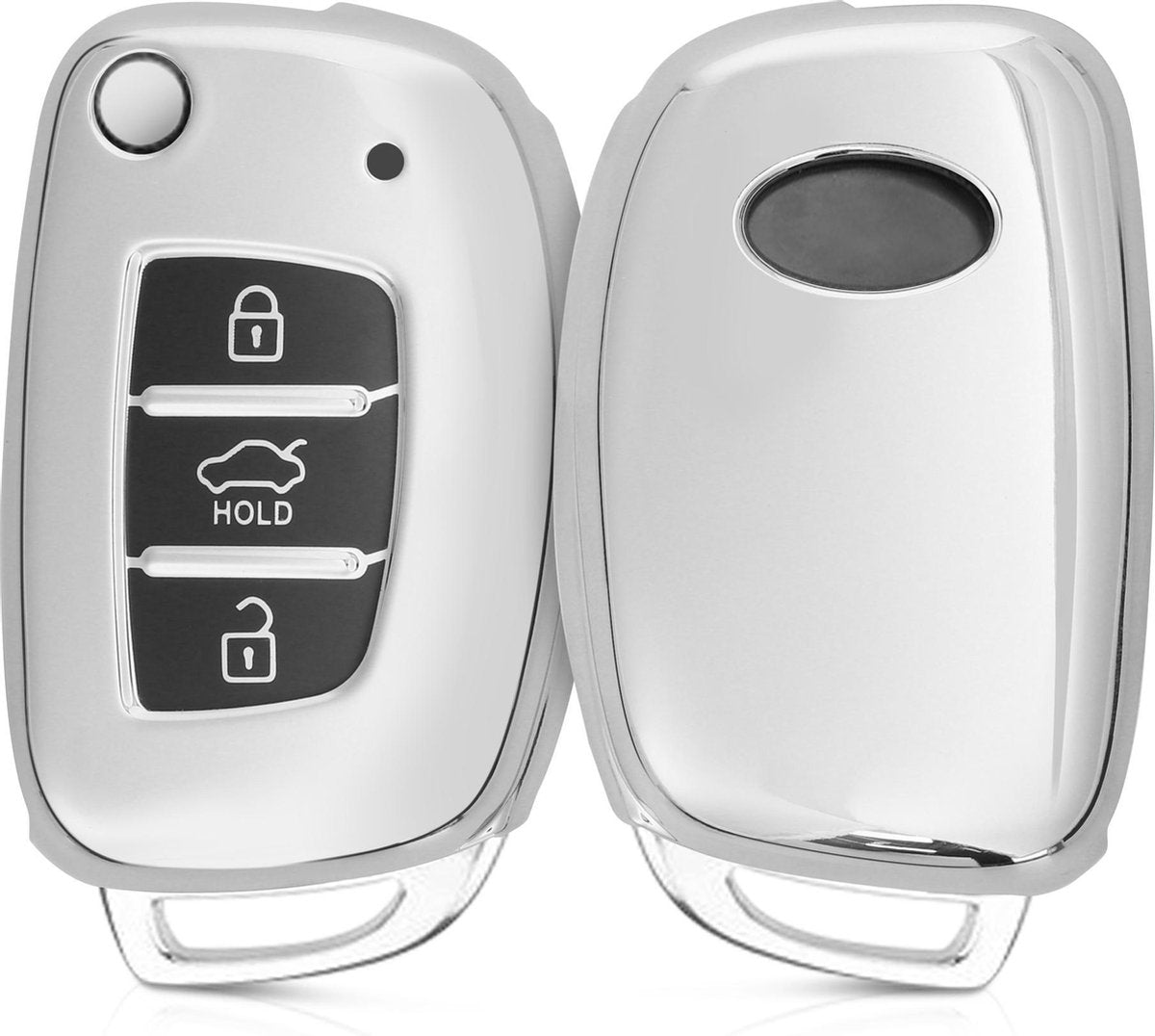 kwmobile autosleutelhoes voor Hyundai 3-knops inklapbare autosleutel - TPU beschermhoes in hoogglans zilver