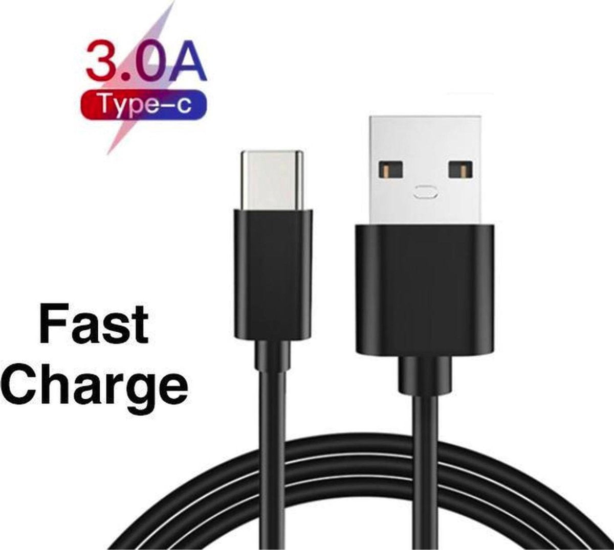 USB-C kabel - 3A snellaad kabel - USB naar USB C - 1 meter - Zwart