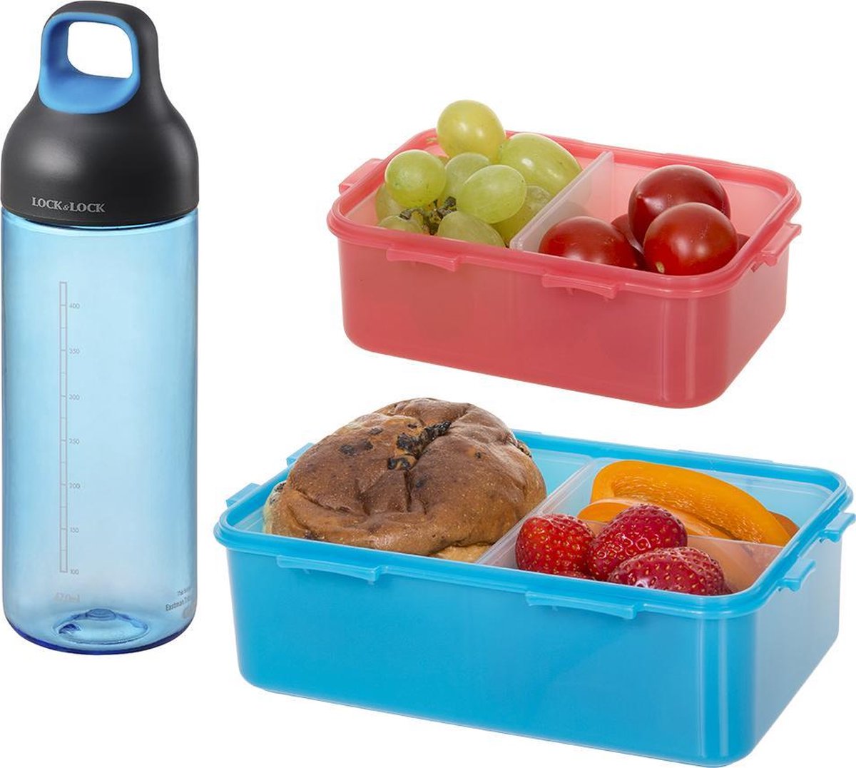 Lock&Lock Lunchset – Drinkfles + Lunchbox + Snackdoosje – Set van 3 stuks