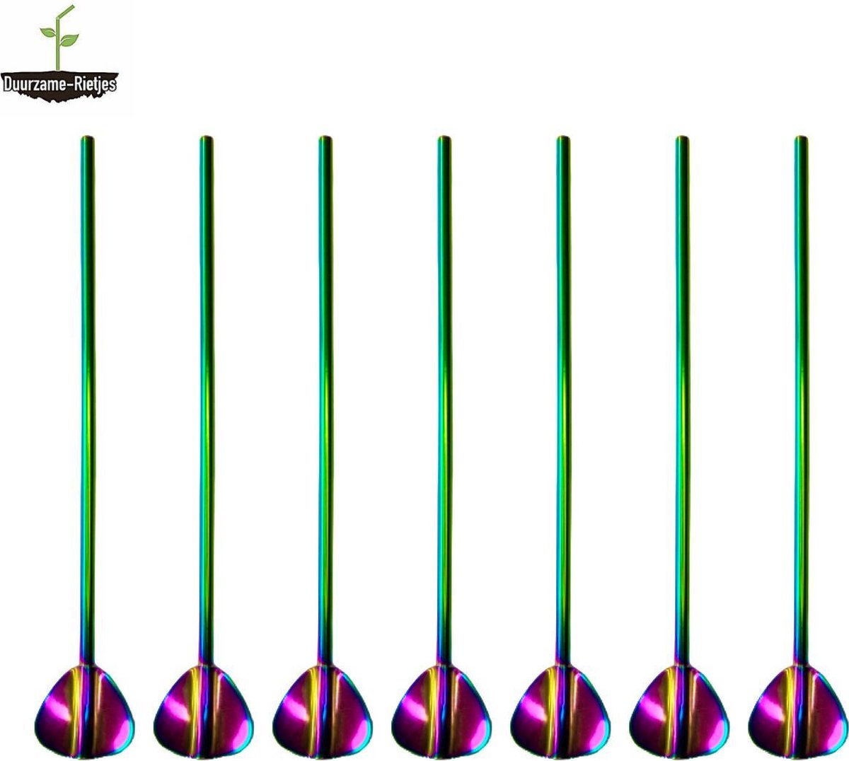 RVS Lepel Rietjes Regenboog 6 Stuks Lepelrietjes - Lange Lepels 21