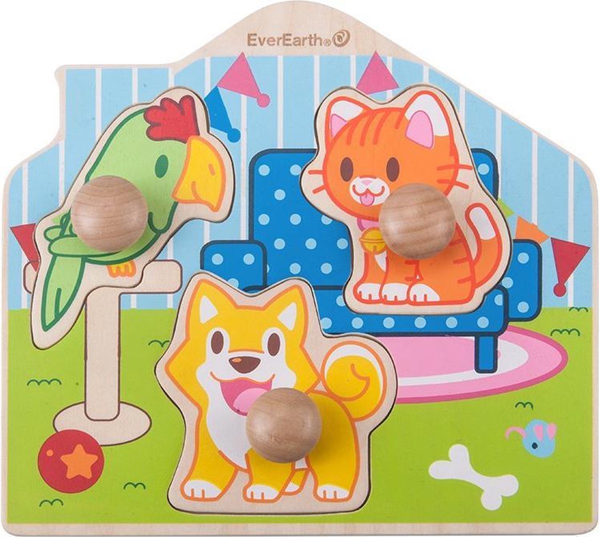 Everearth Vormenpuzzel Dieren Junior Hout 3 Stukjes